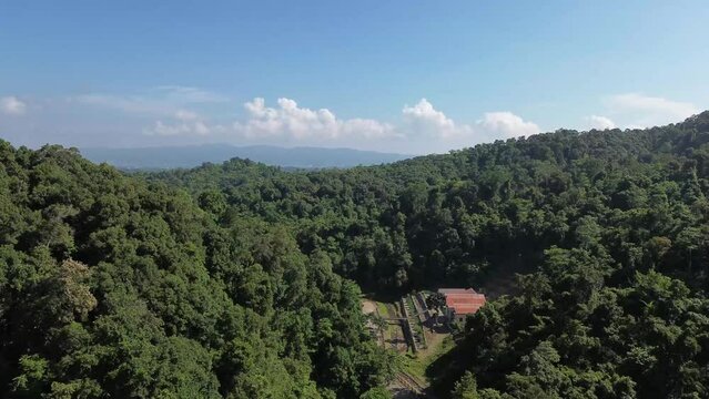 Aerial view on the ultrabasa park and kebun raya kendari. Move the drone forward with 4K image quality.