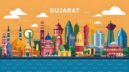 Gujarat skyline illustration