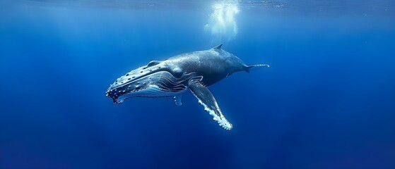 Majestic Humpback in the Blue Expanse. Concept Underwater Photography, Marine Life, Whales, Ocean Conservation, Nature Beauty