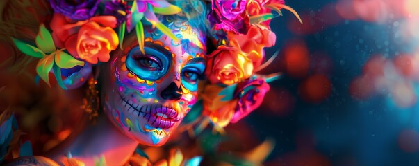 woman sugar skull face, cinco de mayo