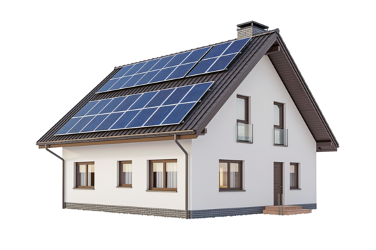 House with solar panels isolated  on a transparent background