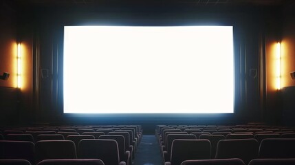 Blank white screen in an empty movie theater. - obrazy, fototapety, plakaty