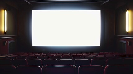 Blank white screen in an empty movie theater.