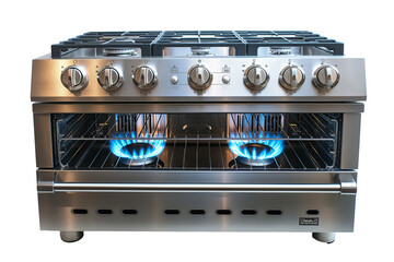 Gas stove with blue flames isolated on transparent background 
