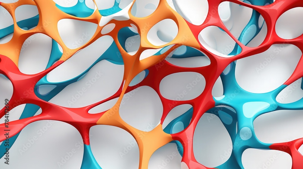 Fototapete colored 3d voronoi organic structure with a chaotic appearance on a white backdrop, rendered in 3d.