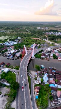 View of the Alalak River Bridge or Basit Bridge from a drone during the day