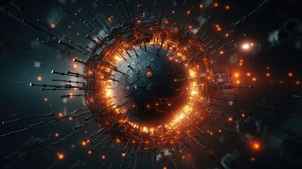 Obraz premium Particle sphere with shattered structure in the future. Background of big data technology. 3D