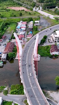 View of the Alalak River Bridge or Basit Bridge from a drone during the day
