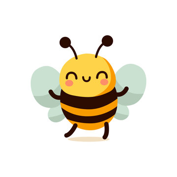cute happy bee cartoon character vector illustration template design