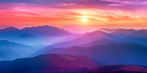 Fototapeta premium Mountain, Sunrise and Sunset: Captivating views of mountains at dawn and dusk, highlighting vibrant skies. Close Up. 