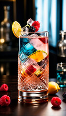 visually appealing cocktail garnished with fresh fruit
