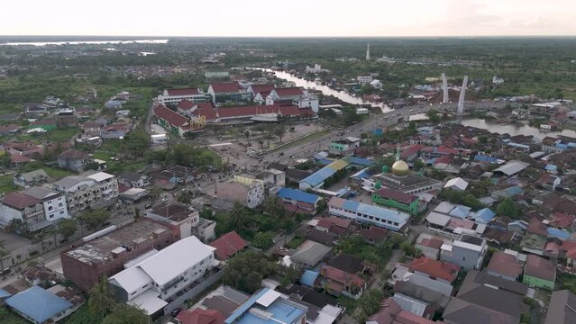 View of the Alalak River Bridge or Basit Bridge from a drone during the day