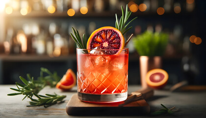 Elegant Cocktail with Blood Orange and Rosemary
