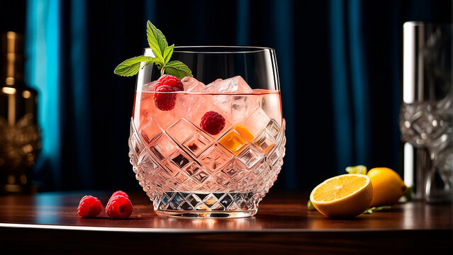 visually appealing cocktail garnished with fresh fruit