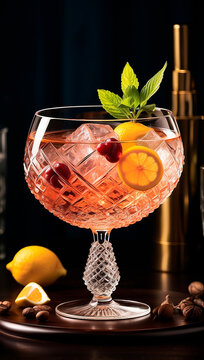 visually appealing cocktail garnished with fresh fruit