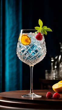visually appealing cocktail garnished with fresh fruit