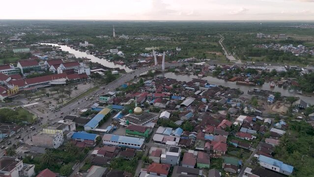 View of the Alalak River Bridge or Basit Bridge from a drone during the day