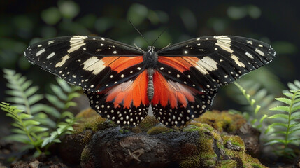 Colorful painted butterfly with wings spread out flying 