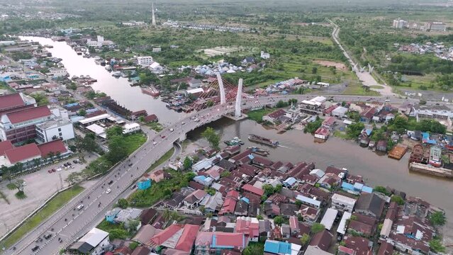 View of the Alalak River Bridge or Basit Bridge from a drone during the day
