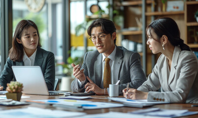 Office workers giving a presentation in a bright