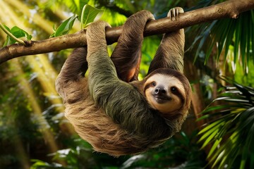 Sloth on the tree relaxation mindfulness lazy stress-free expressive animal 