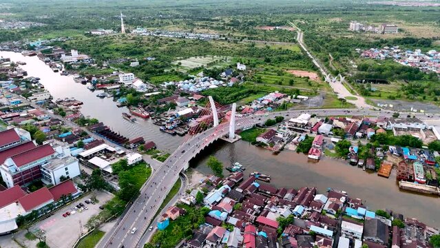 View of the Alalak River Bridge or Basit Bridge from a drone during the day