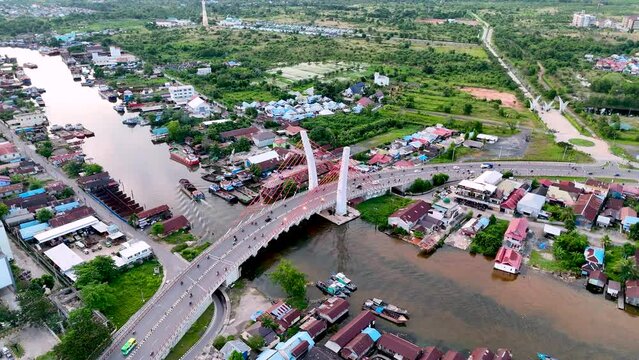 View of the Alalak River Bridge or Basit Bridge from a drone during the day