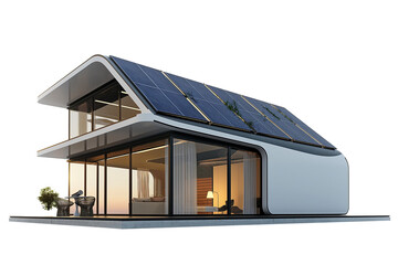 Modern house with solar panels on the roof isolated on a transparent background 