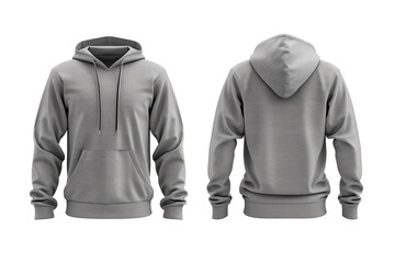 Blank grey hoodie mockup isolated on a transparent background, front and back view
