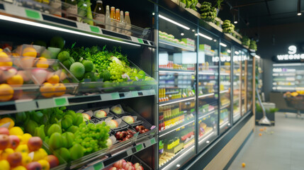 the dedicated workers stock the store shelves with an abundance of fresh products and colorful produce
