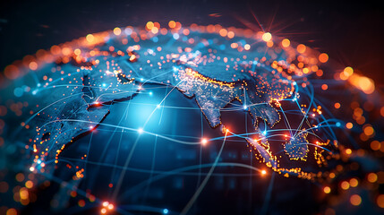 Cyber Technology: Abstract World Map Signifying Global Network and Connectivity