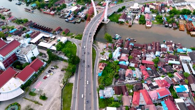 View of the Alalak River Bridge or Basit Bridge from a drone during the day