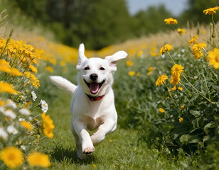 a dog running in the park