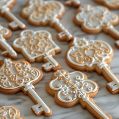 sugar cookies shaped like keys, key shaped sugar cookies for a house warming, vintage theme party, tea, desserts