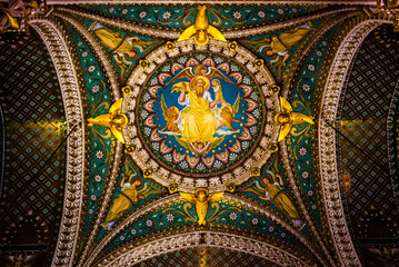 Lyon, France - April 15 2013: Interior of Basilica Notre Dame de Fourvière in Lyon
