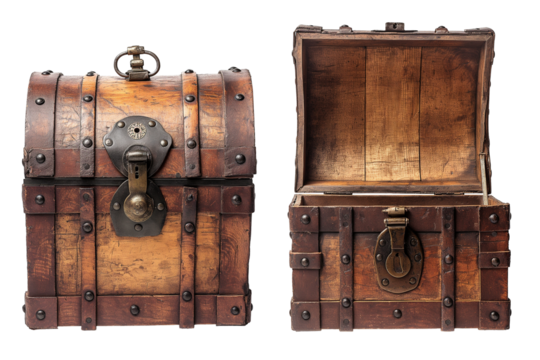 Vintage wooden chest isolated on transparent background