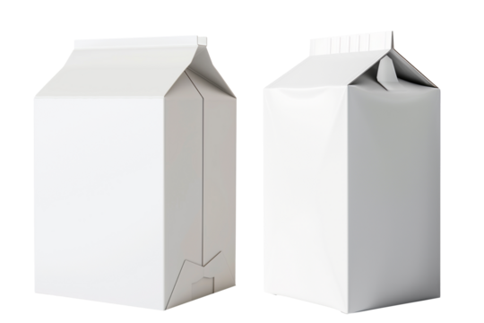 The white milk box is isolated on a transparent background. Mockup
