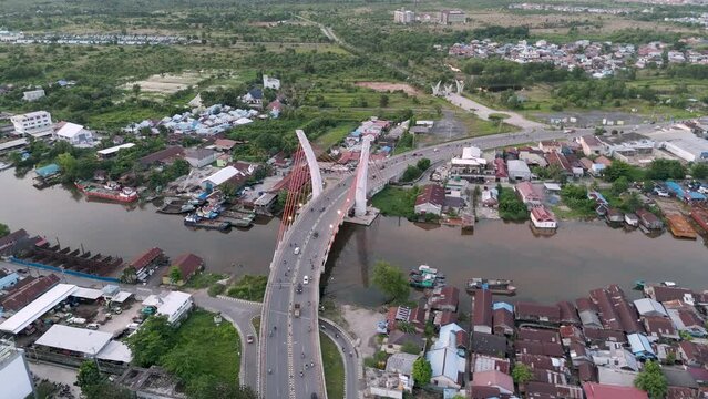 View of the Alalak River Bridge or Basit Bridge from a drone during the day