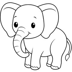 baby elephant cartoon vector, illustration. Line art kid's coloring page