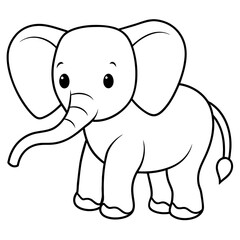 baby elephant cartoon vector, illustration. Line art kid's coloring page