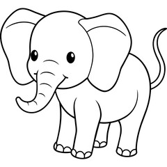 baby elephant cartoon vector. Line art kid's coloring page