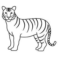 vector illustration of cartoon tiger. Line art kid's coloring page