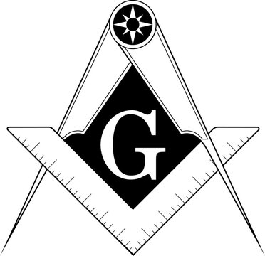 Freemason Compass and Square Symbol in Black and White