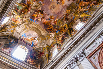 Rome, Italy - May 6 2013: The Nave Ceiling of the Saint Ignatius Church