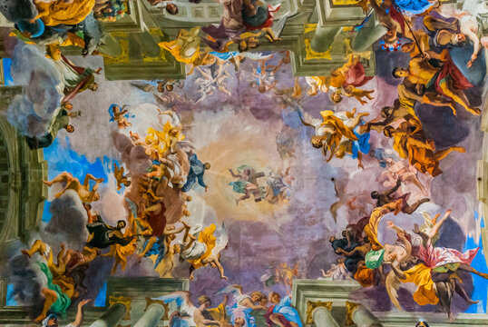 Rome, Italy - May 6 2013: The Nave Ceiling of the Saint Ignatius Church