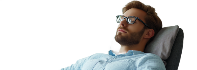 Businessman sleeping office workplace take nap or daydream. Happy relaxed on transaparent png file