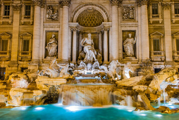 Rome, Italy - May 2 2013: The night view of fontain Trevi in rome
