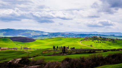 Fototapeta na wymiar Pienza, Italy - May 4 2013: The countryside view of Toscany in Italy