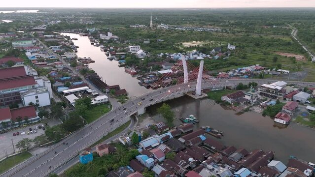 View of the Alalak River Bridge or Basit Bridge from a drone during the day