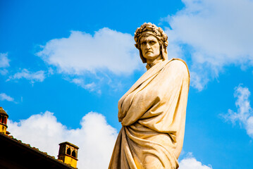 Florence, Italy - May 15 2013: Statue of Dante in downtown Florence